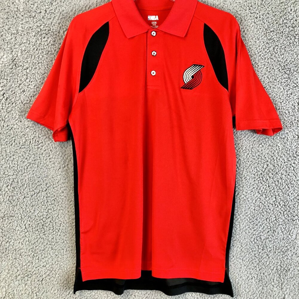 Portland Trail Blazers NBA Men's Size Medium Red Black Short Sleeve‎ Polo Shirt